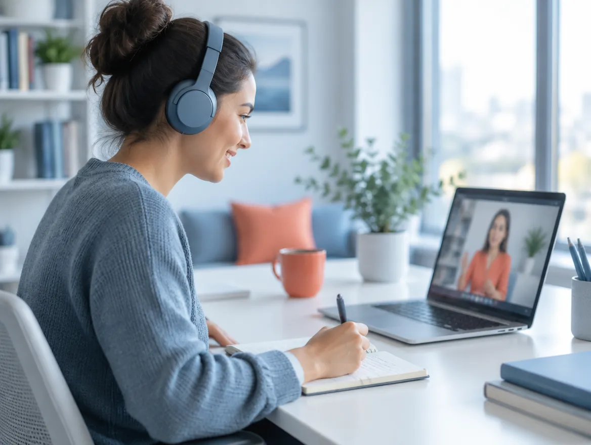 Apprenante en formation à distance avec son tuteur